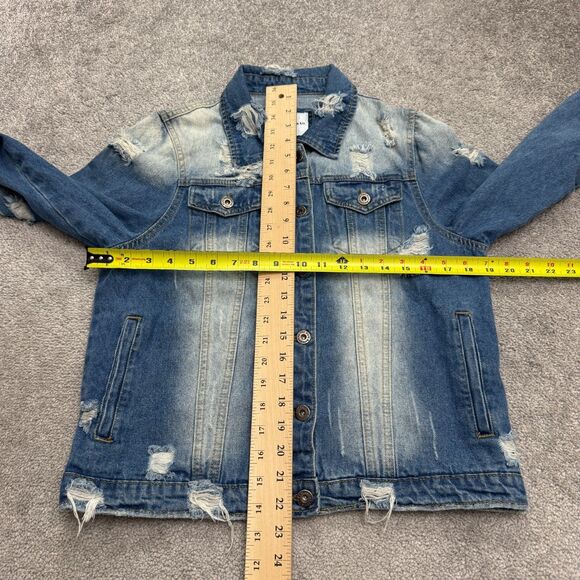 The Style Between Us Distressed Denim Jacket Womens Medium Ripped Acid Wash - Picture 11 of 15